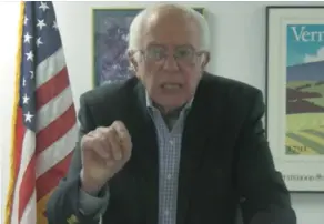  ?? (Screenshot) ?? US SENATOR Bernie Sanders addresses the left-wing Meretz party in a video message on Saturday, discussing progressiv­e values and ‘50 years of occupation.’