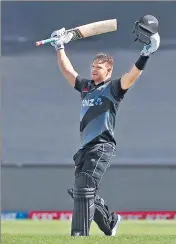  ?? AFP ?? New Zealand’s Glenn Phillips celebrates his century during the second T20 match against West Indies on Sunday.
