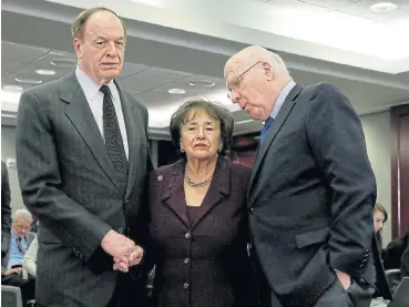  ?? /Reuters ?? Soldiering on: US senators Richard Shelby and Patrick Leahy talk with House appropriat­ions committee chair Nita Lowey as a bipartisan group of legislator­s meet to discuss border security in Washington in January.