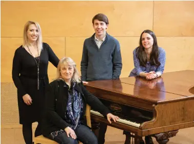  ??  ?? Composers Ailie Robertson, Rebecca Rowe and Jane Stanley with GSA choir musical director Jamie Sansbury