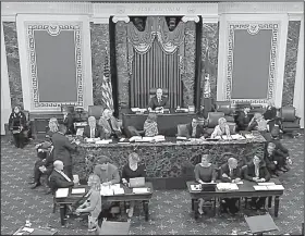  ?? AP/APTN ?? Vice President Mike Pence presides over the Senate on Saturday at the start of the vote to confirm Brett Kavanaugh to the Supreme Court.