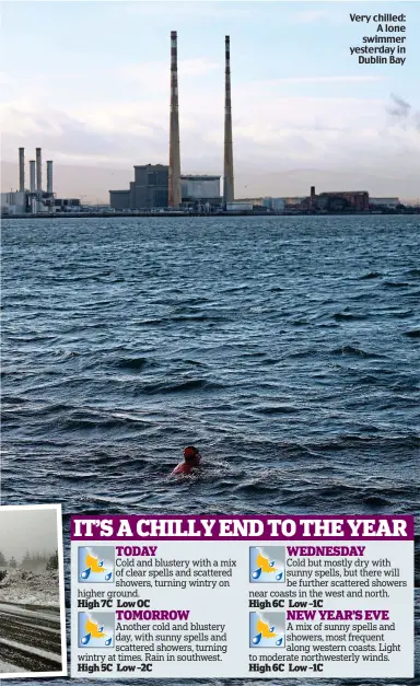 ??  ?? Very chilled: A lone swimmer yesterday in Dublin Bay