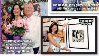  ?? ?? Tiffany celebrated being named Playmate of the Year for 2005 with Hugh Hefner
Posing for Playboy