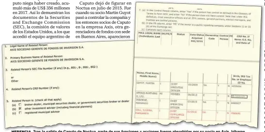  ??  ?? HERENCIA. Tras la salida de Caputo de Noctua, parte de sus funciones y acciones fueron absorbidas por su socio en Axis, Iribarne.