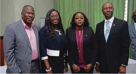  ??  ?? L-R: Deputy Commission­er, Technical, National Insurance Commission, Thomas Sunday; President, Chartered Insurance Institute of Nigeria,(CIIN) Mrs. Funmi Babington-Ashaye; Managing Director, Financial Institutio­ns Training Centre, Dr. Lucy Newman and...