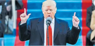  ?? EFE ?? Donald Trump durante su discurso tras jurar como el mandatario número 45 de los Estados Unidos.