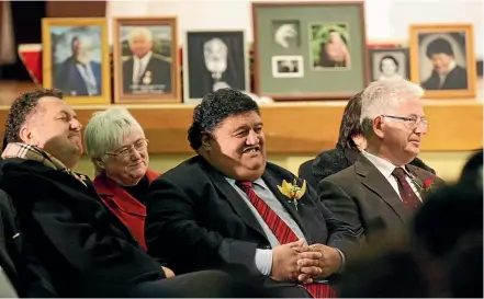  ?? STUFF ?? Labour MPs, from left, Shane Jones, Marian Hobbs, Parekura Horomia and Michael Cullen, at the signing of Taranaki Wha¯nui’s deed of settlement at Pipitea Marae, Wellington, in 2008. Glenn McConnell was there too.