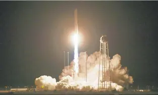  ?? JOEL KOWSKY/NASA ?? The Northrop Grumman Antares rocket, with Cygnus resupply spacecraft onboard, launches from Pad-0A, Saturday at NASA’s Wallops Flight Facility on Virginia’s Eastern Shore.