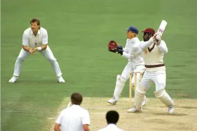  ??  ?? West Indies captain Viv Richards batting in his last Test match, with his great friend Ian Botham fielding