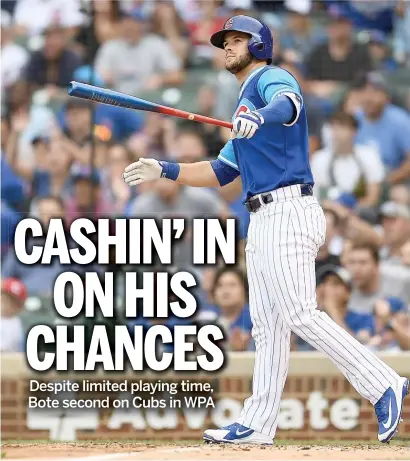  ?? GETTY IMAGES ?? David Bote’s 2.09 win probabilit­y added — second on the team to Javy Baez’s 2.50 — has been fueled by three big homers.