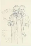  ?? BARTOSZ BARTYZEL/AUSCHWITZ MUSEUM ?? In this reproducti­on made available by the Auschwitz Museum of the drawing “double portrait” by Peter Edel, a Jew from Germany, shows him before Auschwitz, right, and as an inmate of the death camp and asking “Is this still me?”