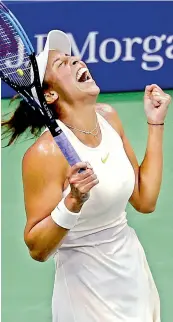  ?? —AP ?? Madison Keys of the USA reacts after defeating Carla Suarez Navarro in the US Open quarterfin­als.