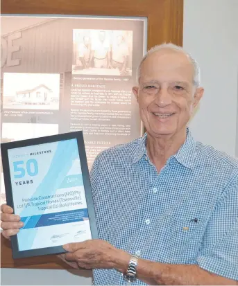  ?? ?? Parkside director Wilfred Tapiolas with the company's 50-year Member Milestone award.