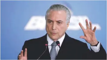  ?? ARCHIVO LD ?? Michel Temer reservó una parte de su mensaje para reiterar la importanci­a de aprobar la también polémica reforma de las pensiones, cuyo trámite en el Congreso está paralizado desde hace algunos meses por escándalos de corrupción.