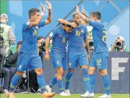  ?? AP ?? Philippe Coutinho (No 11) celebrates Brazil’s opening goal. Costa Rica were eliminated.