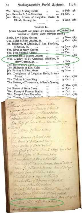  ??  ?? David Annal found the marriage of William Dudley and William Rogers recorded in the parish registers of Linslade in Buckingham­shire. Linslade is right next to Leighton Buzzard
Following the clue from the Linslade marriage register, David then found this baptism of William Dudley at St Clement Danes, Westminste­r in 1788. Could this be the William Dudley that David was looking for?