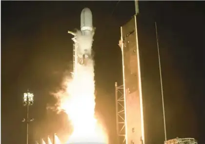  ?? COURTESY ?? A SpaceX Falcon 9 launches on the 200th successful liftoff for the workhorse rocket on Thursday from Kennedy Space Center’s Launch Pad 39-A on a mission to send 53 Starlink satellites into orbit.