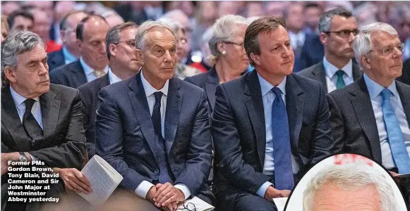  ?? Pictures: GETTY / PA / TIM CLARKE ?? Former PMs Gordon Brown, Tony Blair, David Cameron and Sir John Major at Westminste­r Abbey yesterday