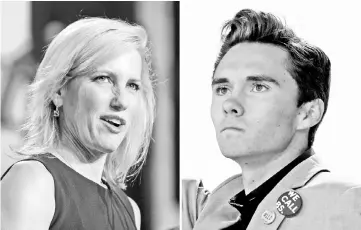  ?? — Reuters file photo ?? Ingraham (above) in Washington last Oct 14 and Marjory Stoneman Douglas High School student Hogg, at a rally in Washington on Mar 24.