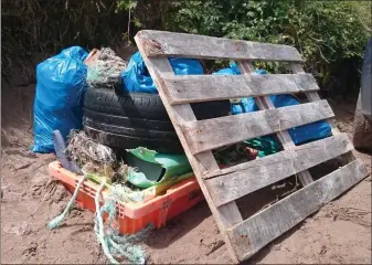  ??  ?? Some of the items recovered during the beach clean in the Brandon area.