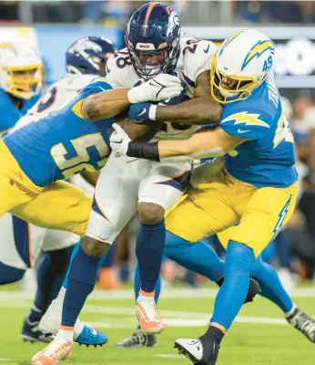  ?? JEFF LEWIS/AP ?? The defense for the Chargers is 26th in points allowed and 18th in net yards given up per game in the NFL.