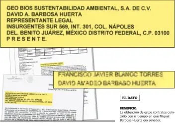  ??  ?? EL DATO BENEFICIO. La obtención de estos contratos coincidió con el tiempo en que Miguel Barbosa Huerta era senador.