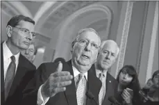  ?? J. SCOTT APPLEWHITE, FILE/AP PHOTO ?? Senate Majority Leader Mitch McConnell, R-Ky., center, shown in this June 6 photo, has indicated he wants to vote on a health care bill in the next two weeks. But Senate Republican­s thus far haven’t disclosed details of their health care legislatio­n.