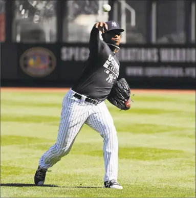  ?? Frank Franklin II / Associated Press ?? Yankees starter Luis Severino works out at Yankees Stadium on Monday in advance of Tuesday night’s wild-card game against the Twins.