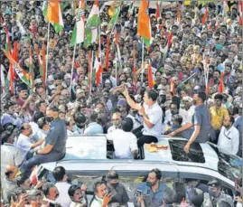  ?? PTI ?? Congress leader Rahul Gandhi during a roadshow in Thenkasi, Tamil Nadu, on Sunday.
