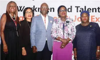  ??  ?? L-R:Director, Workmen and Talents Agency Ltd. Mrs. Angela Adegboyega; Human Resources Director, Chi Ltd, Uzoamaka Bifom; President, Human Capital Providers Associatio­n of Nigeria, Mr. Aderemi Adegboyega; Permanent Secretary, Lagos State Ministry of Wealth Creation and Employment, Mrs. Abidemi Ganiat Raji and Director, Employment Department, Lagos State Government, Mrs. Iyabo Motilayo Seriki-Bello, at the Workman and Talents Lagos Career and Job Expo, held in Lagos…recently                           