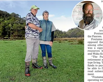  ?? ANDY JACKSON/STUFF ?? Landowners Tony and Debbie Pascoe have been ordered to pay costs in relation to a dismissed appeal to the High Court to stop the proposed $200 million Mt Messenger project going ahead. Inset: Russell Gibbs.