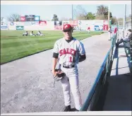  ?? Contribute­d photo ?? Litchfield lefty Chris Blazek near one of his favorite spots — the bullpen.