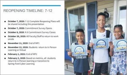  ?? IMAGE FROM SCREENSHOT ?? The Spring-Ford Area School District has released this timeline for bringing students back into school buildings.