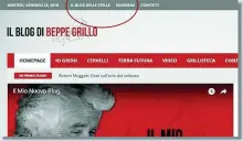  ?? (foto sotto) ?? In Rete
A fine gennaio Grillo lancia il suo nuovo blog: in home page ci sono solo un link al Blog delle Stelle, sito ufficiale del M5S, e uno alla piattaform­a Rousseau (sopra, nel cerchio). Da ieri i due link sono scomparsi