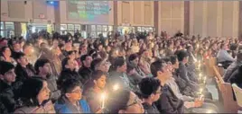  ?? NYT PHOTO ?? A vigil was held for Srinivas Kuchibhotl­a and the other victims of the Wednesday shooting, at the First Baptist Church in Olathe, Kansas, on Friday.