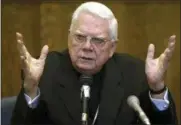  ?? GEORGE MARTELL — BOSTON HERALD VIA AP, FILE ?? Cardinal Bernard Law, of the Boston archdioces­e of the Roman Catholic Church, testifies in Suffolk Superior Court in Boston. Law was answering questions about his knowledge and handling of the Father John Geoghan child sex abuse case.