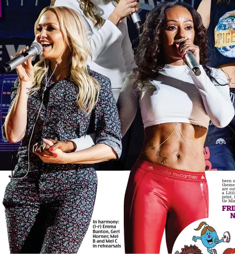  ??  ?? In harmony: (l-r) Emma Bunton, Geri Horner, Mel B and Mel C in rehearsals