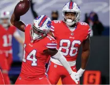  ?? Getty images ?? BIG YEAR: Bills receiver Stefon Diggs celebrates his touchdown against the Pittsburgh Steelers on Sunday.