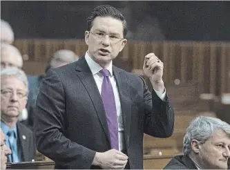  ?? FRED CHARTRAND THE CANADIAN PRESS ?? Conservati­ve MP Pierre Poilievre accused Liberal MPs of a ‘cover-up’ in the face of the delay.