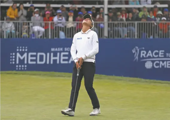  ?? Matt Sullivan / Getty Images ?? Lydia Ko celebrates after making eagle on the first playoff hole at Lake Merced on Sunday to subdue Minjee Lee and collect her first victory in nearly 22 months.