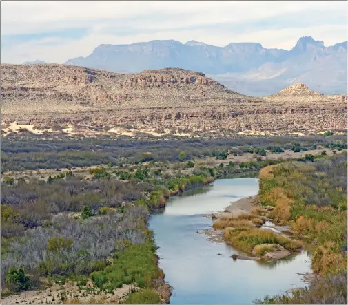  ??  ?? The “pathetic trickle” that is the Rio Grande after it has been used upstream for agricultur­al irrigation, for watering golf courses and lawns, and for industrial and power generation use