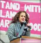  ?? Christian Abraham / Hearst Connecticu­t Media file photo ?? Amanda Skinner, president of Planned Parenthood of Southern New England, speaks during a Women’s March Connecticu­t organized rally in front of state Superior Court in New Haven on Jan. 18, 2020.