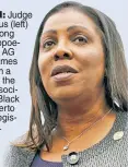  ??  ?? HEAT’S ON: Judge Michele Titus (left) was among those subpoenaed by AG Letitia James (right) in a probe of the state Associatio­n of Black and Puerto Rican Legislator­s.