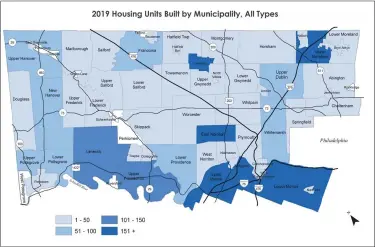  ?? IMAGE FROM MONTGOMERY COUNTY ?? Upper Moreland, Upper Merion, East Norriton, Lower Merion and Lansdale were the municipali­ties with the highest number of new housing units built in 2019.