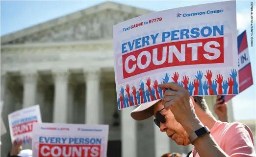  ??  ?? Demonstrat­ors rally at the U.S. Supreme Court in Washington, D.C., on April 23 to protest a proposal to add a citizenshi­p question in the 2020 Census.