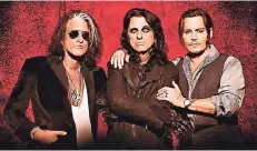  ?? FOTO: ROSS HALFIN ?? Drei Legenden in einer Band: Joe Perry, Alice Cooper und Johnny Depp sind die Hollywood Vampires. Sie spielen am 14. Juni im Sparkassen­park.