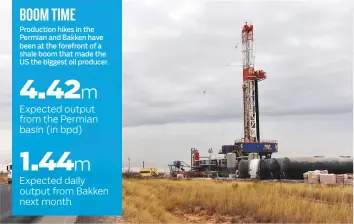  ?? Reuters ?? A drilling rig operates in the Permian Basin in Lea County, New Mexico. Permian oil production had also surged beyond pipeline takeaway capacity.