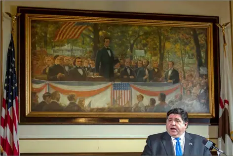  ??  ?? In this May 22 file photo, Illinois Gov. JB Pritzker answers questions from the media, from his office at the Illinois State Capitol, in Springfiel­d, Ill. Justin L. Fowler/The State Journal-Register via AP, Pool File)/The State