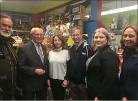  ?? LAUREN HALLIGAN — MEDIANEWS GROUP ?? Left to right: Saratoga County Prosperity Partnershi­p president
Marty Vanags, Congressma­n Paul Tonko, G. Willikers Toys owner Linda Ambrosino, Saratoga County Chamber of Commerce President Todd Shimkus, Saratoga Springs Supervisor Tara Gaston and Saratoga Springs Downtown Business Associatio­n President Deann Devitt gather to support the Stopping Grinch Bots Act during an event on Sunday at G. Willikers Toys in Saratoga Springs.