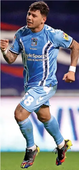  ?? ?? Gustavo Hamer wearing the number 38 this season for Sky Blues